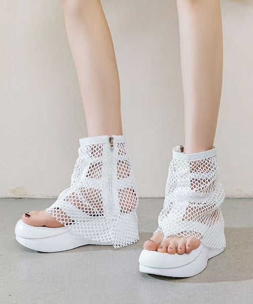 European And American Style White Platform Breathable Mesh Clip Toe Cool Boots YC026 ABC
