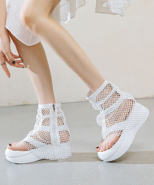 European And American Style White Platform Breathable Mesh Clip Toe Cool Boots YC026 ABC