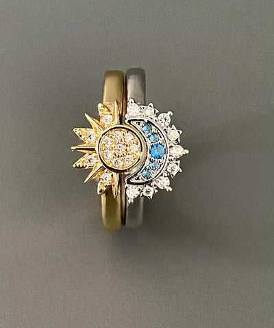 Zircon And Rings Alloy Open Fashion Set Two-Piece Moon Sun FashionChic