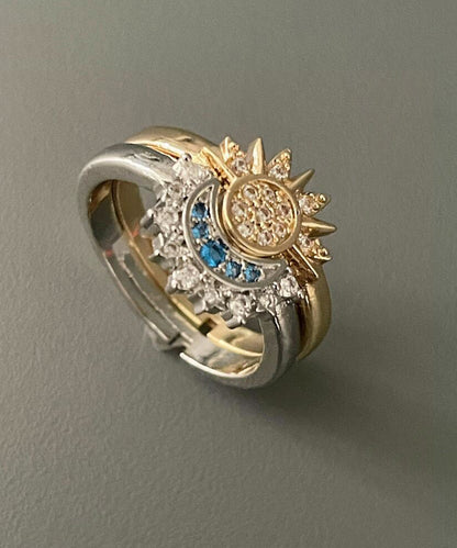 Zircon And Rings Alloy Open Fashion Set Two-Piece Moon Sun FashionChic