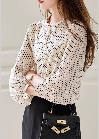 Fashion Apricot Dot Print Chiffon Top Long Sleeve WW003 OL-LTP240812