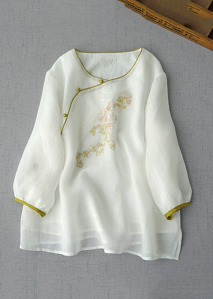 Fashion Apricot Embroidered Patchwork Button Shirt Summer AP016 GK-HTP240718