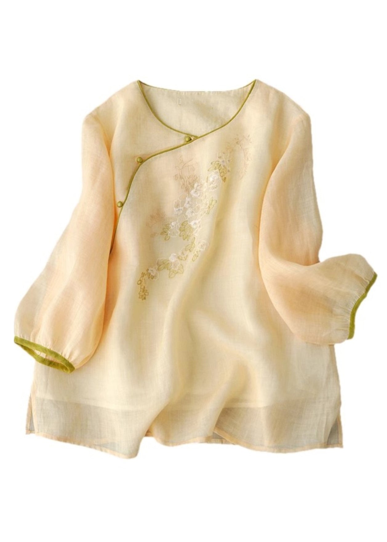 Fashion Apricot Embroidered Patchwork Button Shirt Summer AP016 GK-HTP240718