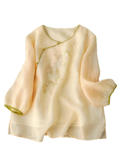 Fashion Apricot Embroidered Patchwork Button Shirt Summer AP016 GK-HTP240718