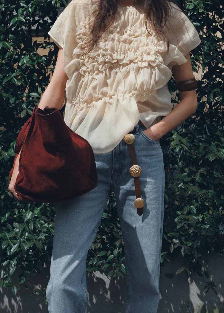 Wrinkled Top O-Neck Summer Fashion Apricot Floral Chiffon FashionChic