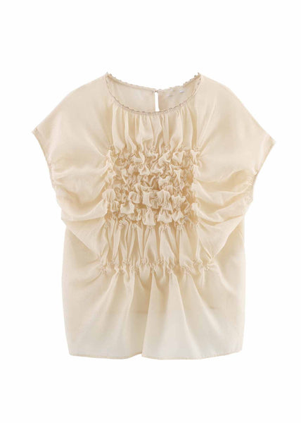 Wrinkled Top O-Neck Summer Fashion Apricot Floral Chiffon FashionChic
