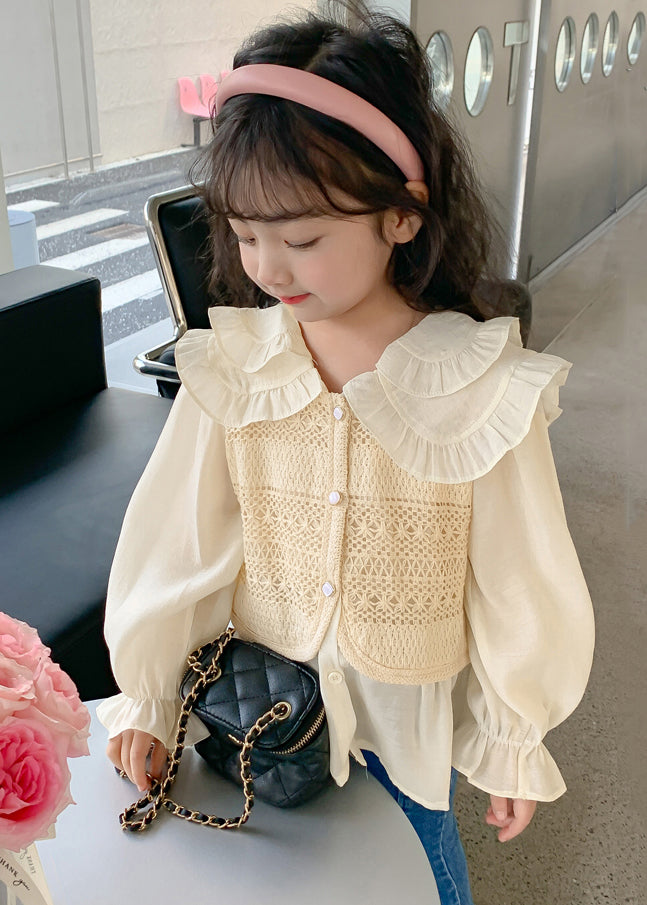 Fashion Apricot Peter Pan Collar False Two Pieces Cotton Knit Girls Shirt Spring YU1034 WS-RCTZ-LTP240529