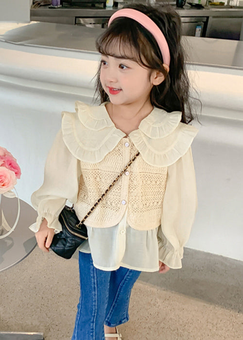 Fashion Apricot Peter Pan Collar False Two Pieces Cotton Knit Girls Shirt Spring YU1034 WS-RCTZ-LTP240529