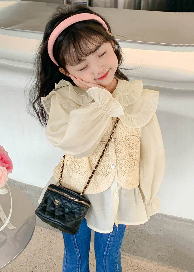 Fashion Apricot Peter Pan Collar False Two Pieces Cotton Knit Girls Shirt Spring YU1034 WS-RCTZ-LTP240529