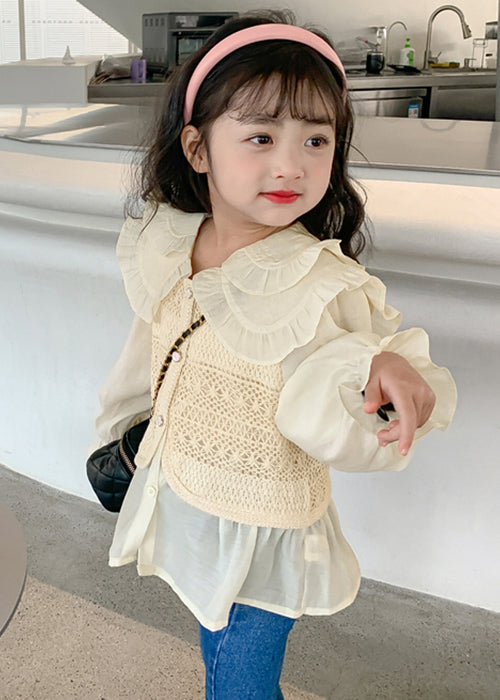 Fashion Apricot Peter Pan Collar False Two Pieces Cotton Knit Girls Shirt Spring YU1034 WS-RCTZ-LTP240529