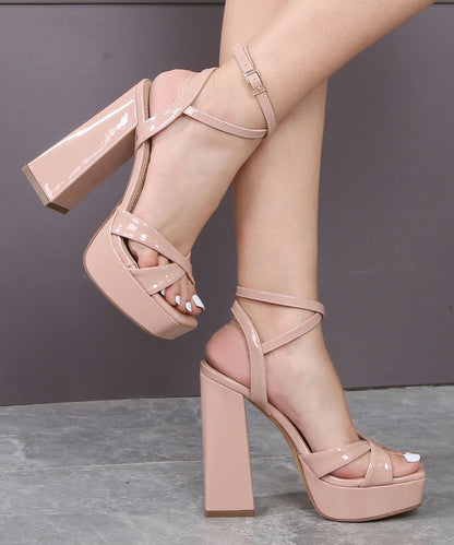 Peep Chunky Sandals Splicing Toe Apricot Heel Fashion FashionChic