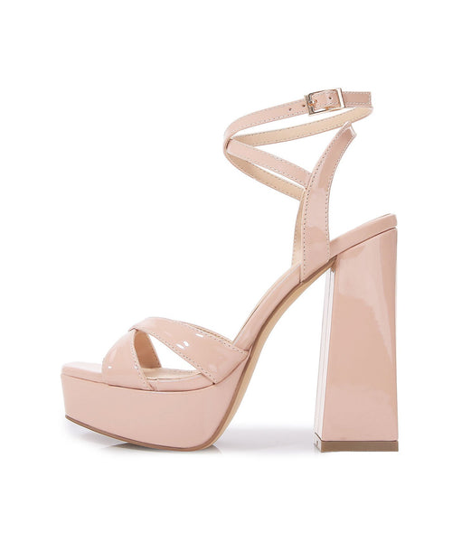 Peep Chunky Sandals Splicing Toe Apricot Heel Fashion FashionChic