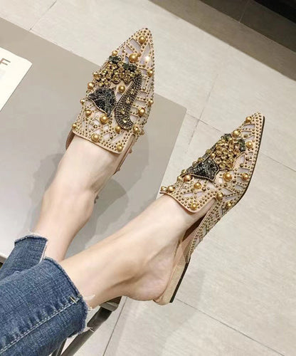 Fashion Apricot Zircon Nail Bead Pointed Toe Slide Sandals CZ1059 Ada Fashion