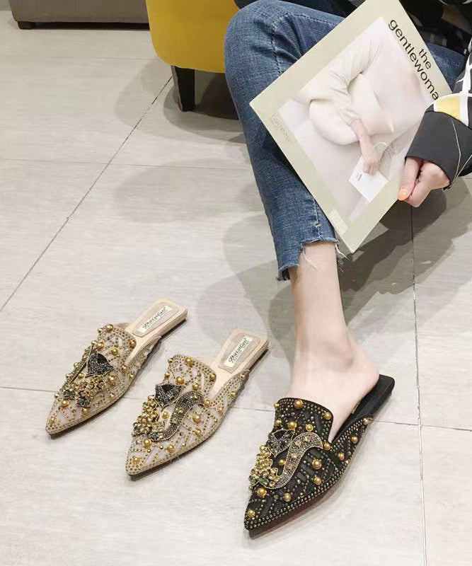 Fashion Apricot Zircon Nail Bead Pointed Toe Slide Sandals CZ1059 Ada Fashion