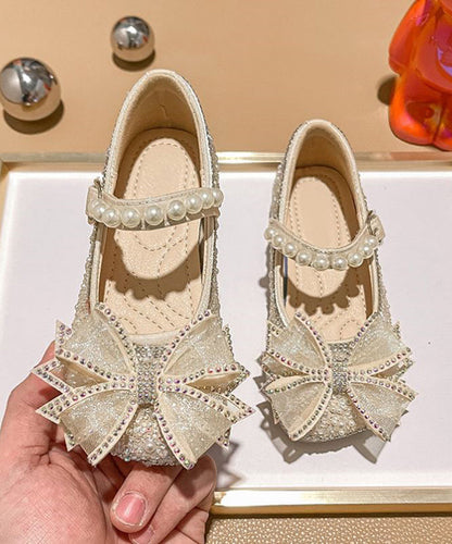 Fashion Strap Apricot Pearl Buckle Flats Zircon Kids FashionChic