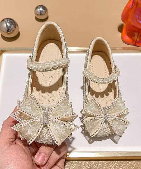 Fashion Strap Apricot Pearl Buckle Flats Zircon Kids FashionChic