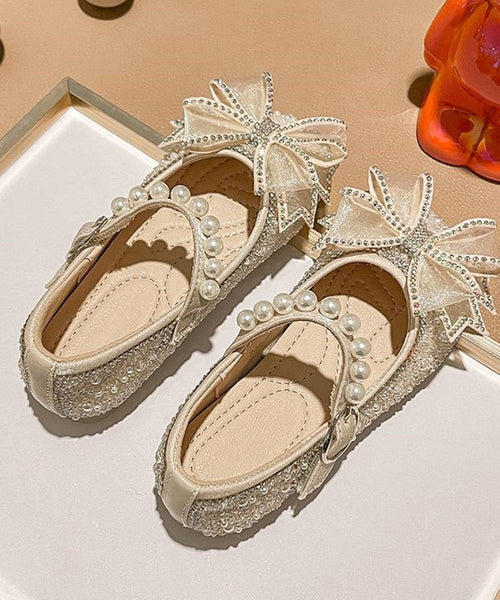Fashion Strap Apricot Pearl Buckle Flats Zircon Kids FashionChic