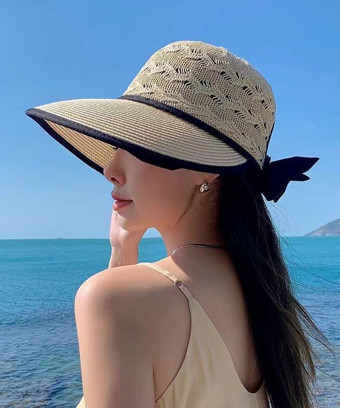 Fashion Beige Hollow Breathable Sun Hat Bow Large Brim II056 hat-HAT240825