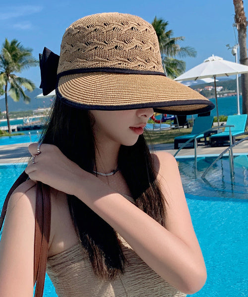 Fashion Beige Hollow Breathable Sun Hat Bow Large Brim II056 hat-HAT240825