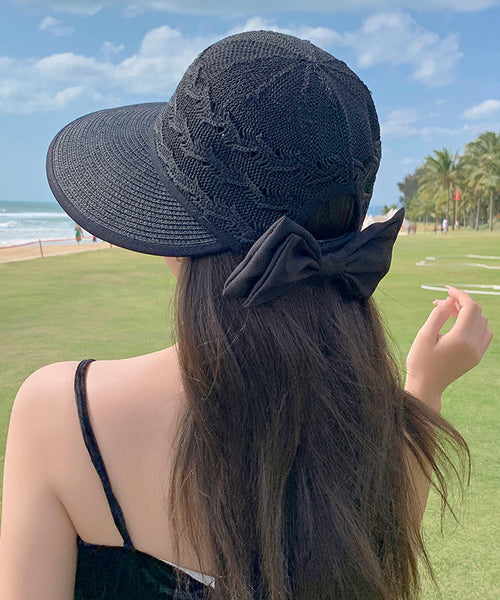 Fashion Beige Hollow Breathable Sun Hat Bow Large Brim II056 hat-HAT240825