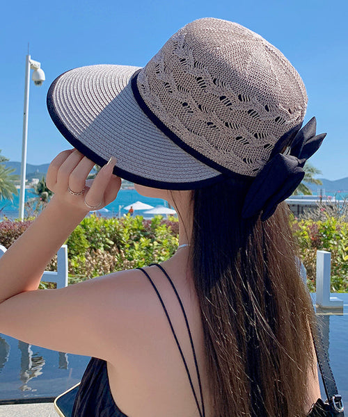 Fashion Beige Hollow Breathable Sun Hat Bow Large Brim II056 hat-HAT240825