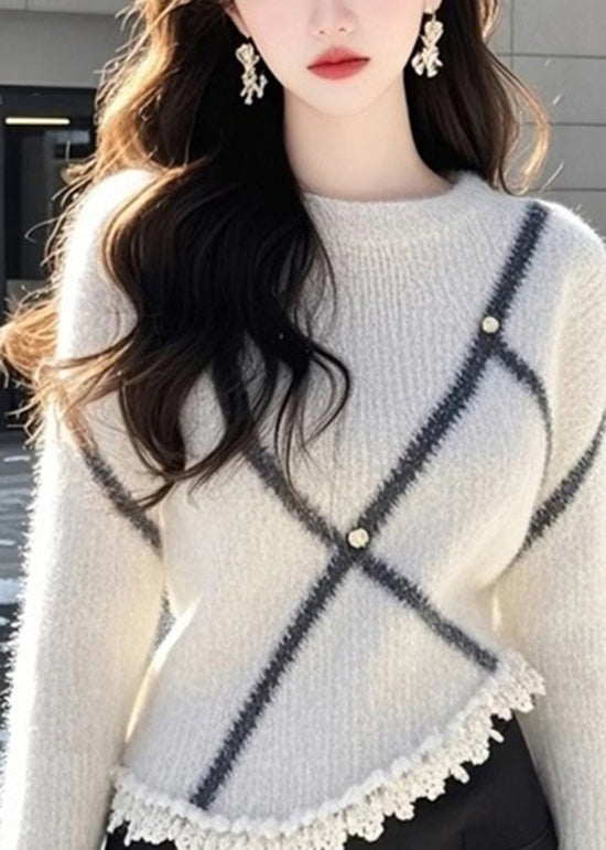 Fashion Beige O Neck Patchwork Knit Sweaters Flare Sleeve TQ006 ABC