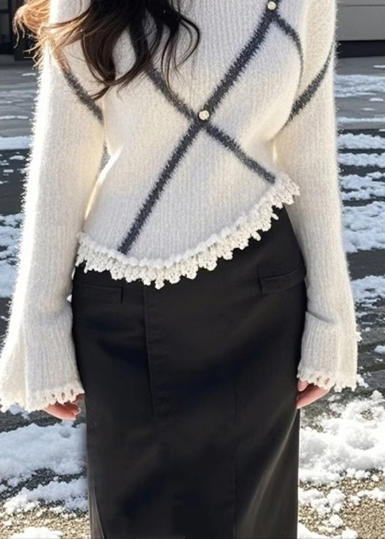 Fashion Beige O Neck Patchwork Knit Sweaters Flare Sleeve TQ006 ABC