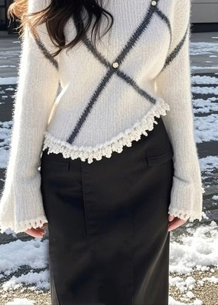 Fashion Beige O Neck Patchwork Knit Sweaters Flare Sleeve TQ006 ABC