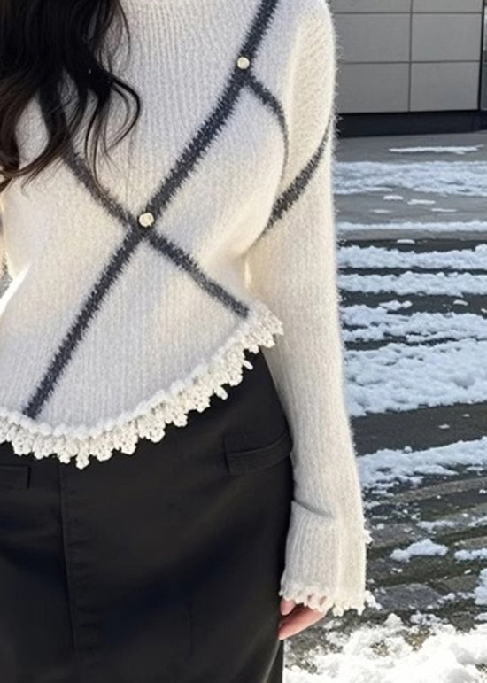 Fashion Beige O Neck Patchwork Knit Sweaters Flare Sleeve TQ006 ABC