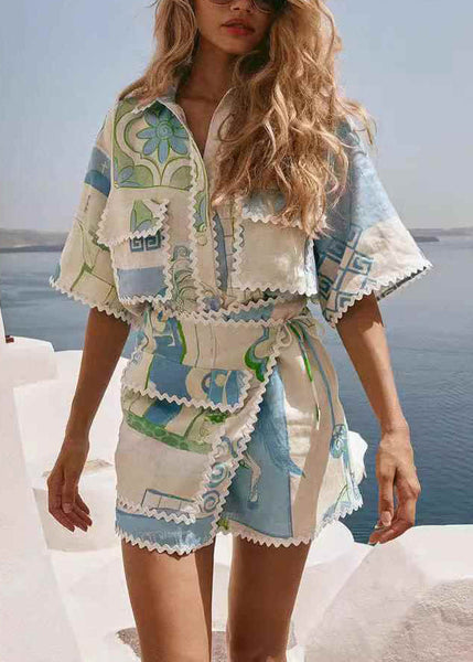 Two Tie Shirts Beige Pan Collar And Peter Skirts Waist Fashion FashionChic