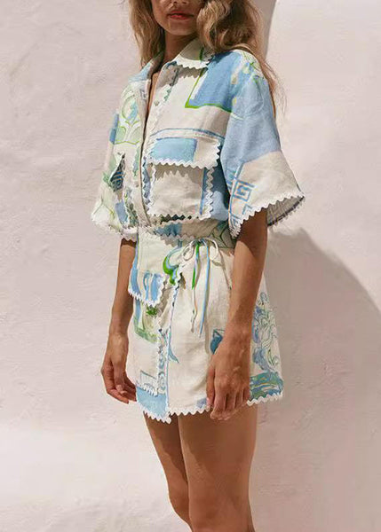 Two Tie Shirts Beige Pan Collar And Peter Skirts Waist Fashion FashionChic