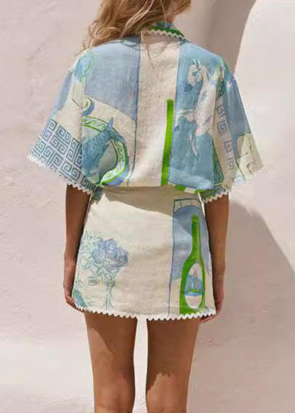 Two Tie Shirts Beige Pan Collar And Peter Skirts Waist Fashion FashionChic