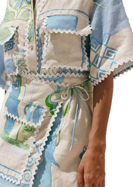 Two Tie Shirts Beige Pan Collar And Peter Skirts Waist Fashion FashionChic