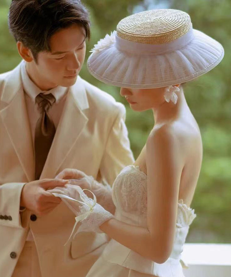 Wrinkled Tulle Woven Cloche Fashion Hat Straw Beige FashionChic