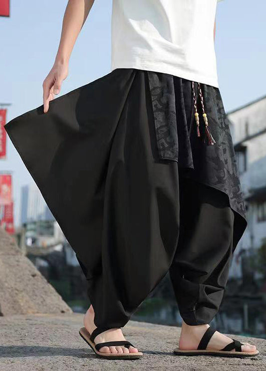 Fashion Black Asymmetrical Jacquard Patchwork Ice Silk Men Harem Pants Summer YT036 Men-Silk-MENP240721