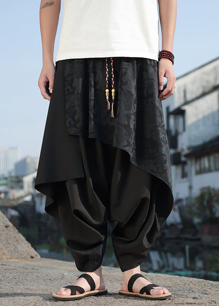Fashion Black Asymmetrical Jacquard Patchwork Ice Silk Men Harem Pants Summer YT036 Men-Silk-MENP240721