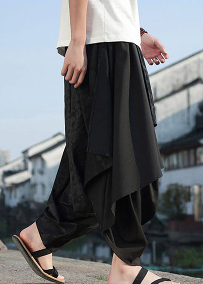 Fashion Black Asymmetrical Jacquard Patchwork Ice Silk Men Harem Pants Summer YT036 Men-Silk-MENP240721