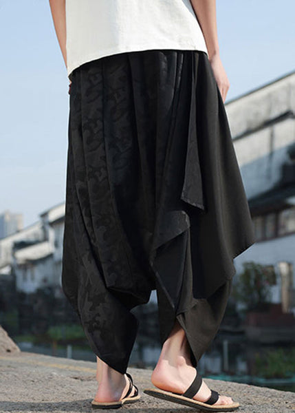 Fashion Black Asymmetrical Jacquard Patchwork Ice Silk Men Harem Pants Summer YT036 Men-Silk-MENP240721