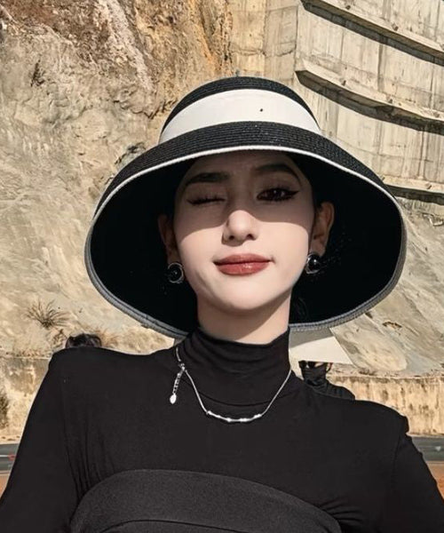 Bucket Woven Black Fashion Bow Hat Straw FashionChic