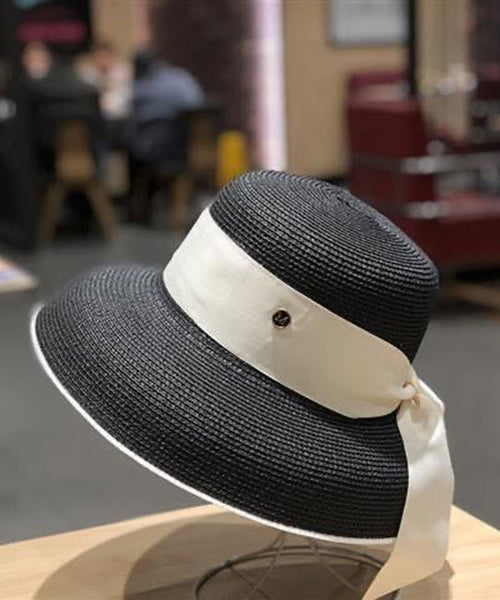 Bucket Woven Black Fashion Bow Hat Straw FashionChic