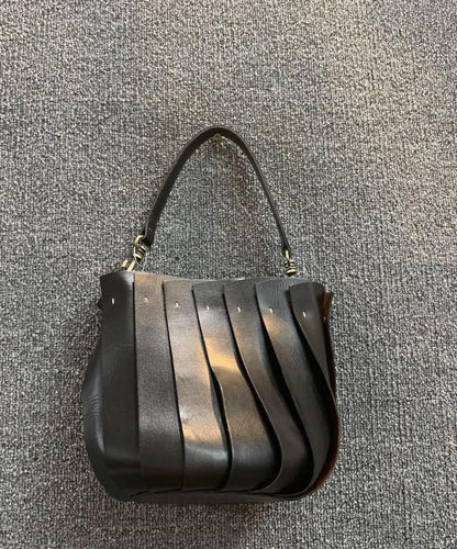 Fashion Black Calf Leather Satchel Handbag MM040 Bag-BGS240620