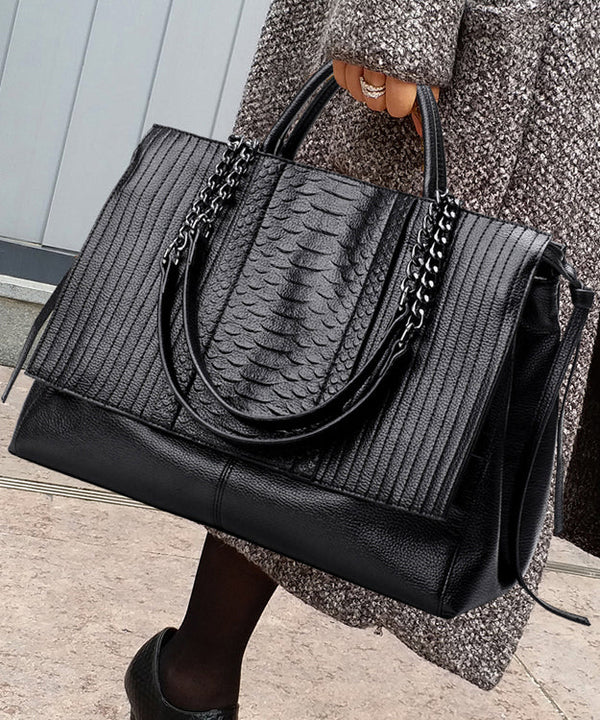 Fashion Black Chain Linked Patchwork Faux Leather Tote Handbag UU1073 Bag-BGS240527