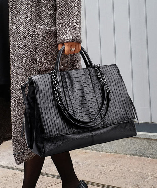 Fashion Black Chain Linked Patchwork Faux Leather Tote Handbag UU1073 Bag-BGS240527