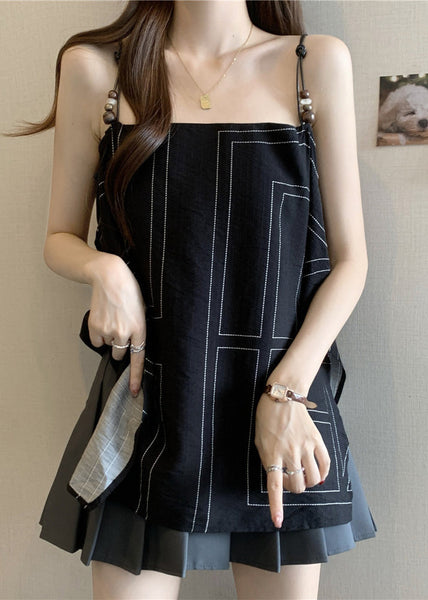 Strap Spaghetti Black Top Summer Fashion Cotton FashionChic