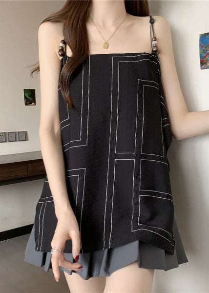 Strap Spaghetti Black Top Summer Fashion Cotton FashionChic
