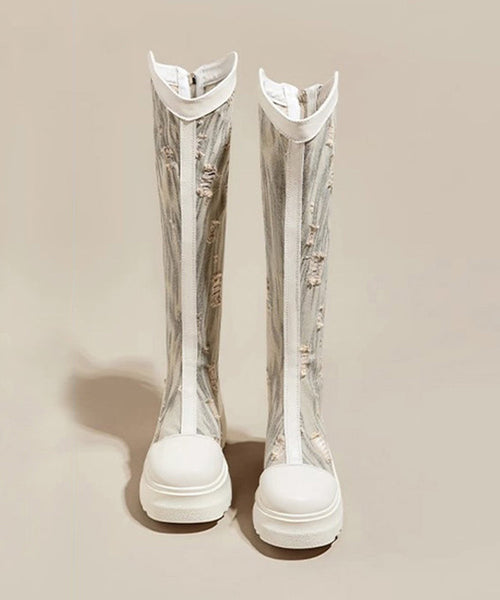 Fashion Black Cotton Zipper Splicing Hollow Out Chunky Cowboy Boots SL1005 Ada Fashion