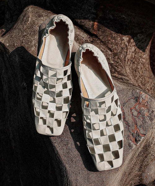 Shoes Leather Loafer Cowhide Out Splicing Fashion Black Hollow FashionChic