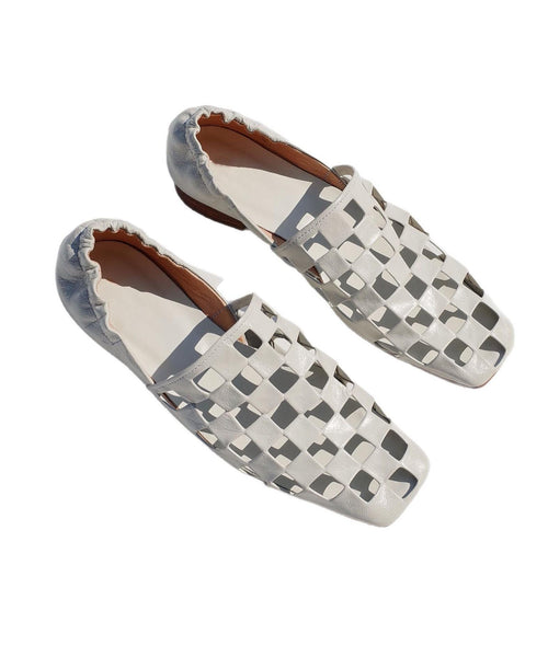 Shoes Leather Loafer Cowhide Out Splicing Fashion Black Hollow FashionChic