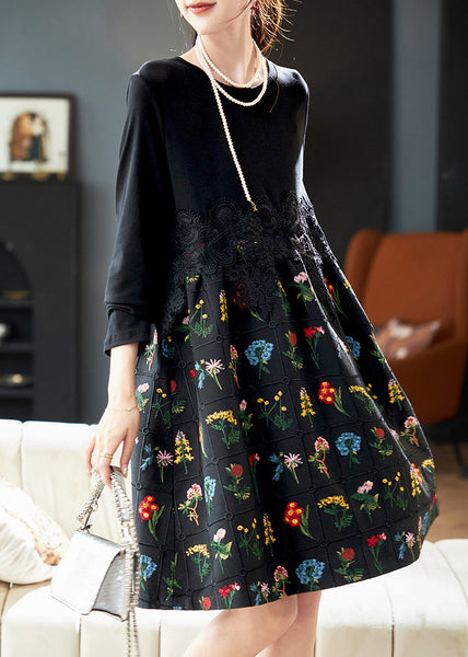 Fashion Black Embroidered Lace Patchwork Cotton Dress Spring RL024 ABC