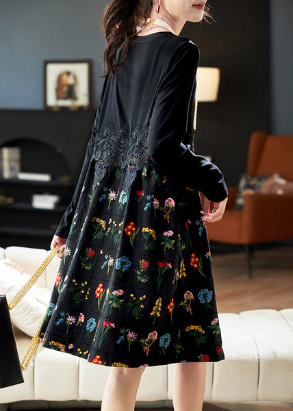 Fashion Black Embroidered Lace Patchwork Cotton Dress Spring RL024 ABC